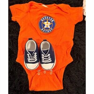 Houston Astros Baby Bodysuit 6 Months Orange Onesie + Crib Shoes Set